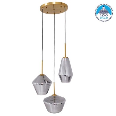 GLOBOSTAR® AMARIS 00976 Μοντέρνο Κρεμαστό Φωτιστικό Οροφής με Ντουί 3 x E27 AC 220-240V IP20 - Χρυσό & Ασημί - Μ50 x Π50 x Y30cm