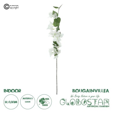 GloboStar® Artificial Garden BOUGAUVILLEA BRANCH 20657 Τεχνητό Διακοσμητικό Κλαδί Μπουκανβίλιας Λευκή Y80cm