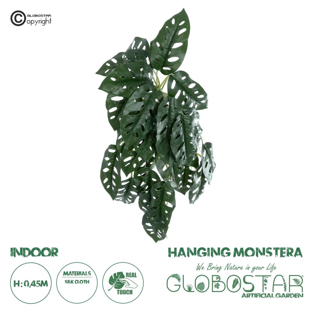 GloboStar® Artificial Garden MONSTERA HANGING PLANT 20608 - Τεχνητό Διακοσμητικό Κρεμαστό Φυτό Μονστέρα Υ45cm