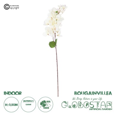 GloboStar® Artificial Garden BOUGAUVILLEA BRANCH 20659 Τεχνητό Διακοσμητικό Κλαδί Μπουκανβίλιας Λευκή Y80cm