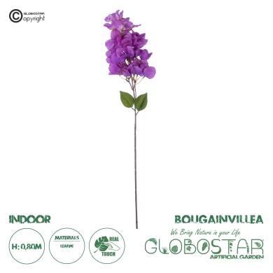 GloboStar® Artificial Garden BOUGAUVILLEA BRANCH 20661 Τεχνητό Διακοσμητικό Κλαδί Μπουκανβίλιας Μωβ Y80cm