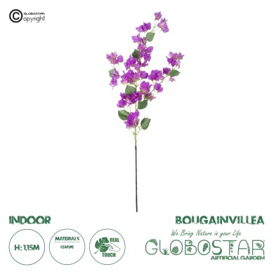 GloboStar® Artificial Garden BOUGAUVILLEA BRANCH 20650 Τεχνητό Διακοσμητικό Κλαδί Μπουκανβίλιας Μωβ Y115cm