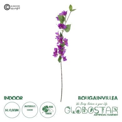 GloboStar® Artificial Garden BOUGAUVILLEA BRANCH 20654 Τεχνητό Διακοσμητικό Κλαδί Μπουκανβίλιας Μωβ Y80cm