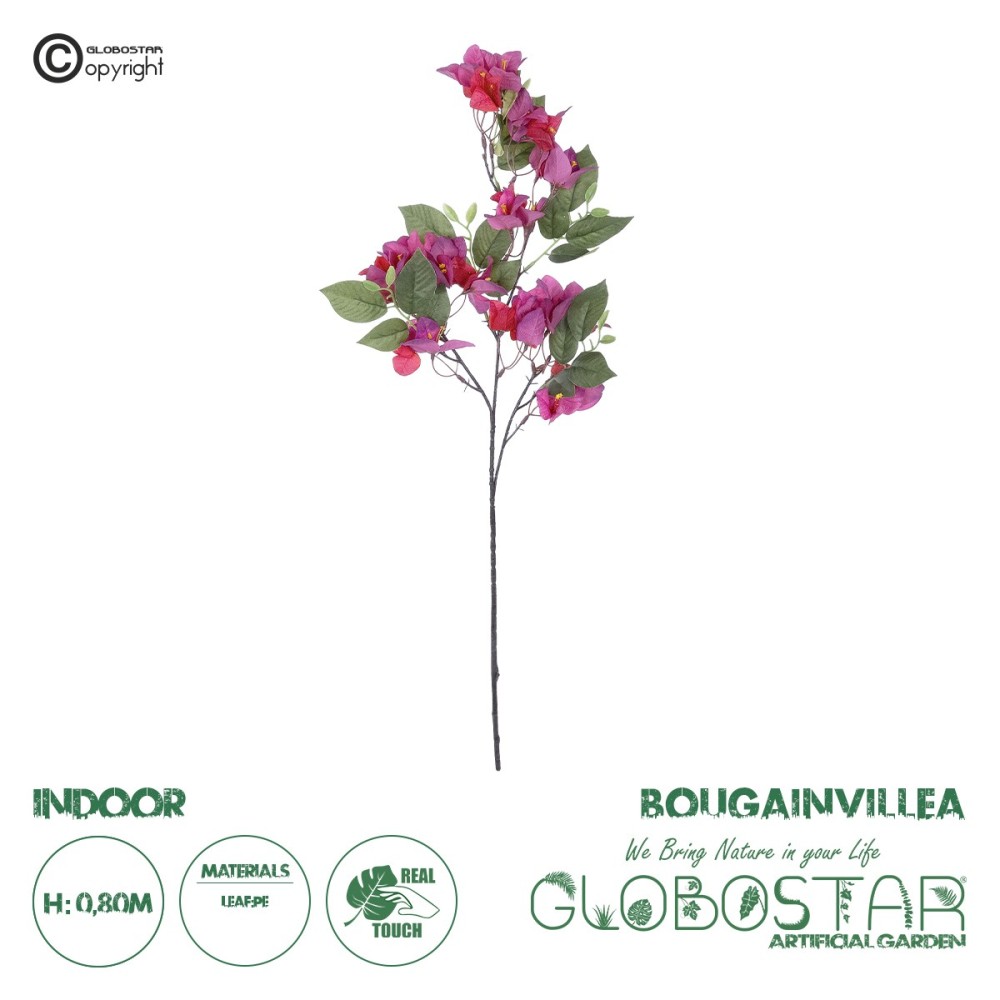 GloboStar® Artificial Garden BOUGAUVILLEA BRANCH 20644 Τεχνητό Διακοσμητικό Κλαδί Μπουκανβίλιας Φουξ Y80cm