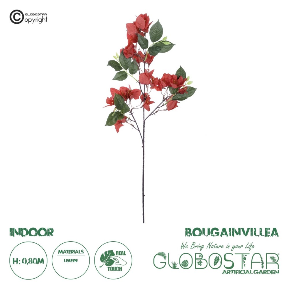 GloboStar® Artificial Garden BOUGAUVILLEA BRANCH 20645 Τεχνητό Διακοσμητικό Κλαδί Μπουκανβίλιας Κόκκινο Κεραμιδί Y80cm
