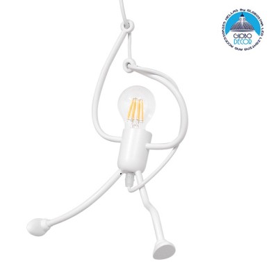 GLOBOSTAR® LITTLE MAN 01651 Μοντέρνο Κρεμαστό Φωτιστικό Οροφής με Ντουί 1 x E27 AC 220-240V IP20 - Λευκό - Μ20 x Π20 x Υ40cm