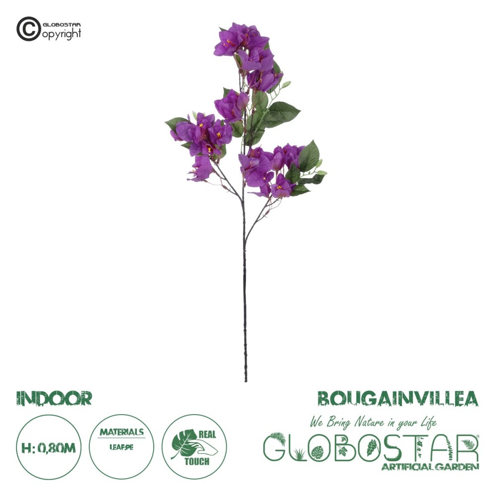 GloboStar® Artificial Garden BOUGAUVILLEA BRANCH 20646 Τεχνητό Διακοσμητικό Κλαδί Μπουκανβίλιας Μωβ Y80cm