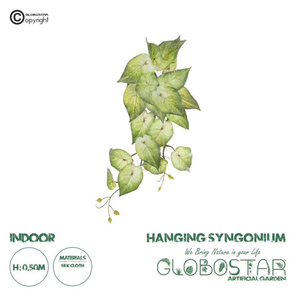 GloboStar® Artificial Garden SYNGONIUM HANGING PLANT 20598 Τεχνητό Διακοσμητικό Κρεμαστό Φυτό Συγκόνιο Υ50cm