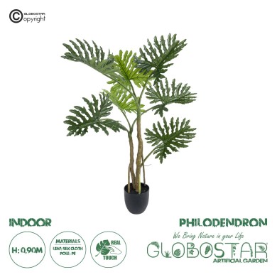 GloboStar® Artificial Garden PHILODENDRON 20683 Τεχνητό Διακοσμητικό Φυτό Φυλλόδενδρο Υ90cm