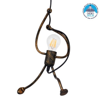 GLOBOSTAR® LITTLE MAN 01653 Μοντέρνο Κρεμαστό Φωτιστικό Οροφής με Ντουί 1 x E27 AC 220-240V IP20 - Χάλκινο - Μ20 x Π20 x Υ40cm
