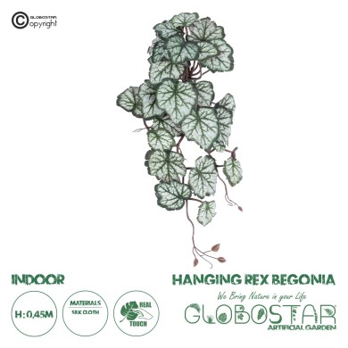 GloboStar® Artificial Garden REX BEGONIA HANGING PLANT 20604 Τεχνητό Διακοσμητικό Κρεμαστό Φυτό Βιγόνια Υ45cm