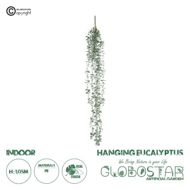 GloboStar® Artificial Garden HANGING EUCALYPTUS 20807 Τεχνητό Διακοσμητικό Κρεμαστό Φυτό Ευκάλυπτος Μ16 x Π9 x Υ105cm
