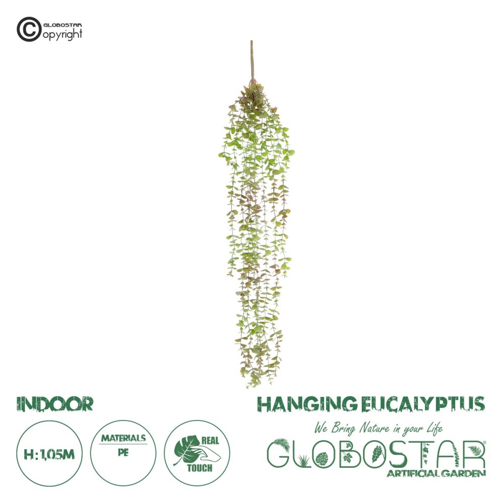 GloboStar® Artificial Garden HANGING EUCALYPTUS 20810 Τεχνητό Διακοσμητικό Κρεμαστό Φυτό Ευκάλυπτος Μ16 x Π9 x Υ105cm