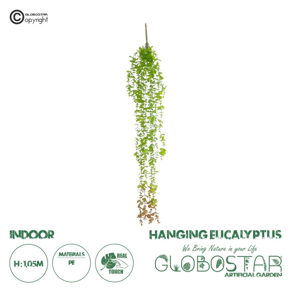 GloboStar® Artificial Garden HANGING EUCALYPTUS 20809 Τεχνητό Διακοσμητικό Κρεμαστό Φυτό Ευκάλυπτος Μ16 x Π9 x Υ105cm