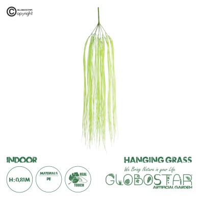 GloboStar® Artificial Garden HANGING GRASS 20813 Τεχνητό Διακοσμητικό Κρεμαστό Φυτό Grass Μ18 x Π4 x Υ81cm