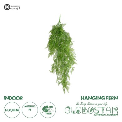 GloboStar® Artificial Garden HANGING FERN 20804 Τεχνητό Διακοσμητικό Κρεμαστό Φυτό Φτέρη Μ40 x Π20 x Υ88cm