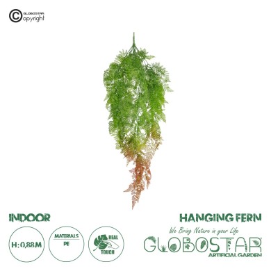 GloboStar® Artificial Garden HANGING FERN 20805 Τεχνητό Διακοσμητικό Κρεμαστό Φυτό Φτέρη Μ40 x Π20 x Υ88cm