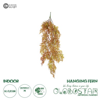 GloboStar® Artificial Garden HANGING FERN 20852 Τεχνητό Διακοσμητικό Κρεμαστό Φυτό Φτέρη Μ30 x Π14 x Υ85cm