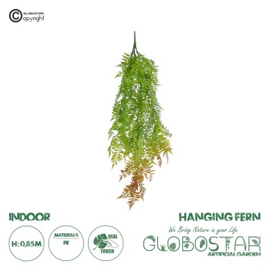 GloboStar® Artificial Garden HANGING FERN 20854 Τεχνητό Διακοσμητικό Κρεμαστό Φυτό Φτέρη Μ30 x Π14 x Υ85cm