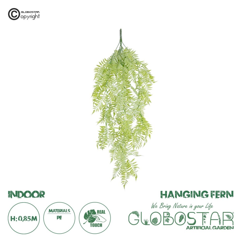GloboStar® Artificial Garden HANGING FERN 20855 Τεχνητό Διακοσμητικό Κρεμαστό Φυτό Φτέρη Μ30 x Π14 x Υ85cm