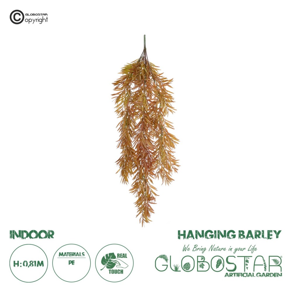 GloboStar® Artificial Garden HANGING BARLEY 20856 Τεχνητό Διακοσμητικό Κρεμαστό Φυτό Κριθάρι Μ26 x Π15 x Υ81cm