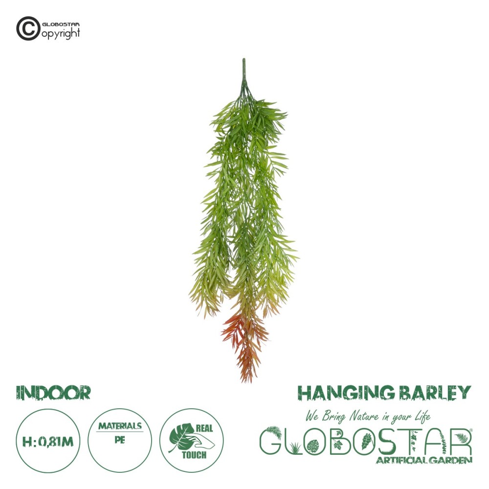 GloboStar® Artificial Garden HANGING BARLEY 20858 Τεχνητό Διακοσμητικό Κρεμαστό Φυτό Κριθάρι Μ26 x Π15 x Υ81cm
