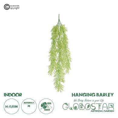 GloboStar® Artificial Garden HANGING BARLEY 20859 Τεχνητό Διακοσμητικό Κρεμαστό Φυτό Κριθάρι Μ26 x Π15 x Υ81cm