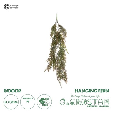 GloboStar® Artificial Garden HANGING FERN 20860 Τεχνητό Διακοσμητικό Κρεμαστό Φυτό Φτέρη Μ28 x Π15 x Υ90cm