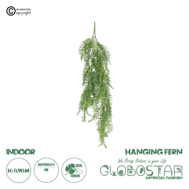 GloboStar® Artificial Garden HANGING FERN 20861 Τεχνητό Διακοσμητικό Κρεμαστό Φυτό Φτέρη Μ28 x Π15 x Υ90cm