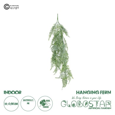 GloboStar® Artificial Garden HANGING FERN 20863 Τεχνητό Διακοσμητικό Κρεμαστό Φυτό Φτέρη Μ28 x Π15 x Υ90cm