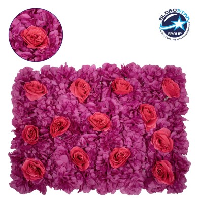 GloboStar® 78309 Συνθετικό Πάνελ Λουλουδιών - Κάθετος Κήπος Τριαντάφυλλο - Αζαλέα Μ60 x Υ40 x Π7cm