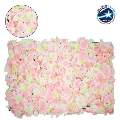 GloboStar® 78323 Συνθετικό Πάνελ Λουλουδιών - Κάθετος Κήπος Άγρια Ορτανσία Ροζ-Λευκό-Κίτρινο Μ60 x Υ40 x Π5cm
