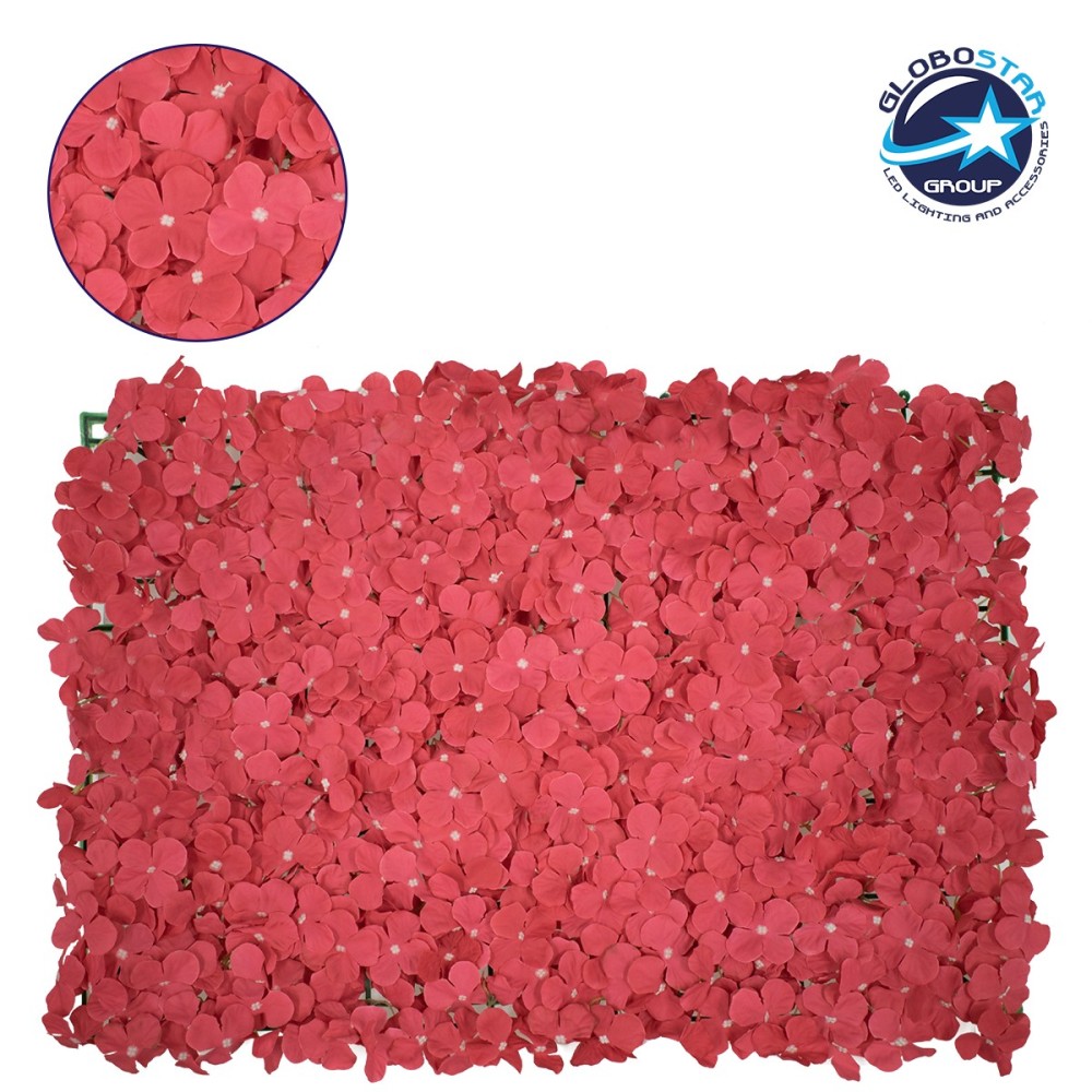 GloboStar® 78330 Συνθετικό Πάνελ Λουλουδιών - Κάθετος Κήπος Ορτανσία Σκούρο Κόκκινο Μ60 x Υ40 x Π5cm