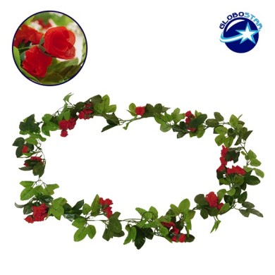 GloboStar® 09014 Τεχνητό Κρεμαστό Φυτό Διακοσμητική Γιρλάντα Μήκους 2.2 μέτρων με 33 X Μικρά Τριαντάφυλλα Κόκκινα