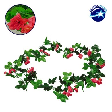 GloboStar® 09017 Τεχνητό Κρεμαστό Φυτό Διακοσμητική Γιρλάντα Μήκους 2.2 μέτρων με 33 X Μικρά Τριαντάφυλλα Φούξια