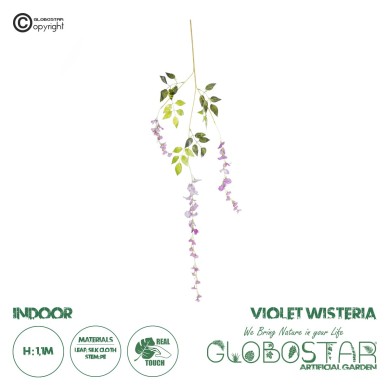 GloboStar® 09030 Τεχνητό Κρεμαστό Διακοσμητικό Φυτό Μήκους 1.1 μέτρων με 3 X Κλαδιά Βιστέρια Λιλά