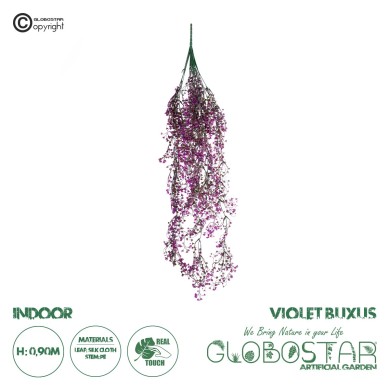 GloboStar® 09036 Τεχνητό Κρεμαστό Διακοσμητικό Φυτό Μήκους 1.2 μέτρων με 13 X Κλαδιά Πυξός Πράσινο Μωβ