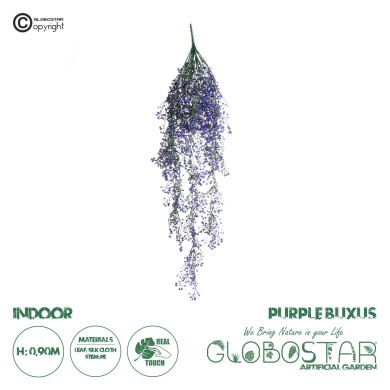 GloboStar® 09037 Τεχνητό Κρεμαστό Διακοσμητικό Φυτό Μήκους 1.2 μέτρων με 15 X Κλαδιά Φύλλωμα Ρούστικ Πράσινο Μωβ