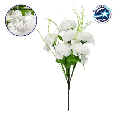 GloboStar® 09074 Τεχνητό Φυτό Διακοσμητικό Μπουκέτο Λευκό M20cm x Υ35cm Π20cm με 7 X Γαρύφαλλα