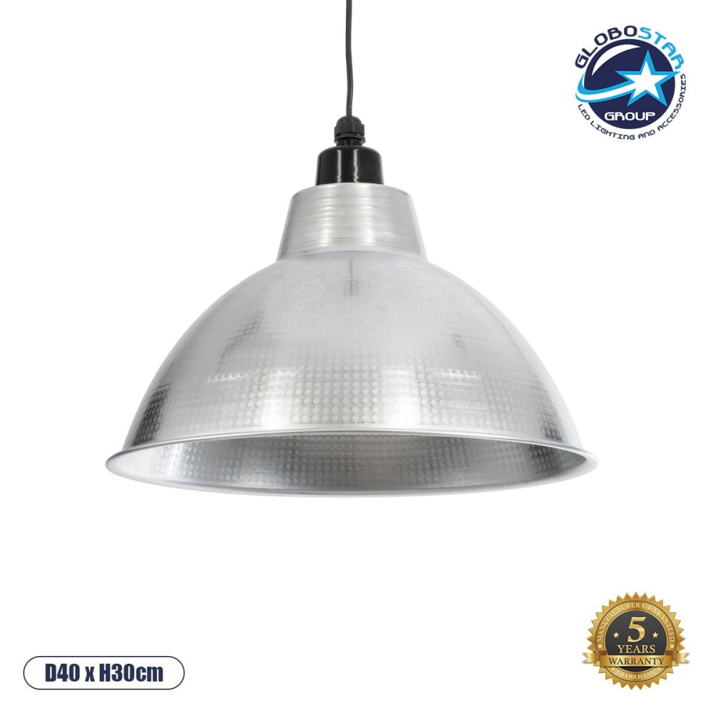 GLOBOSTAR® LOUVE 01178 Vintage Κρεμαστό Φωτιστικό Οροφής με Ντουί 1 x E27 AC 220-240V IP20 - Ασημί - Μ40 x Π40 x Υ30cm