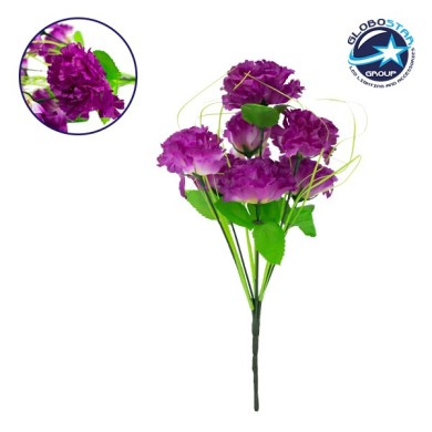 GloboStar® 09075 Τεχνητό Φυτό Διακοσμητικό Μπουκέτο Βιολετί M20cm x Υ35cm Π20cm με 7 X Γαρύφαλλα