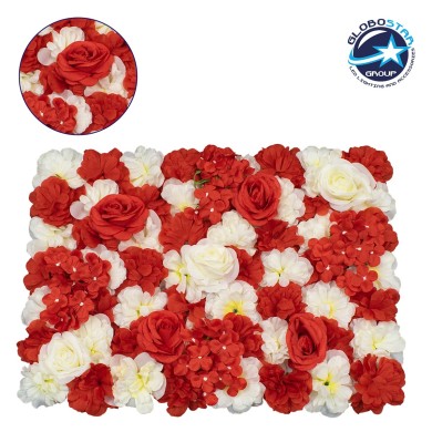 GloboStar® 78303 Συνθετικό Πάνελ Λουλουδιών - Κάθετος Κήπος Τριαντάφυλλο - Αζαλέα - Ορτανσία Μ60 x Υ40 x Π8cm