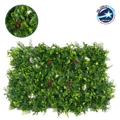 GLOBOSTAR® FERN 78407 Τεχνητό Πάνελ Φυλλωσιάς - Κάθετος Κήπος Ίληξ, Νάνος Φτέρη, Κοράλι & Κουφέα - Πράσινο - Μ60 x Π10 x Υ40cm