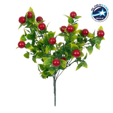 GloboStar® BUTCHERS BROOM 78268 Τεχνητό Φυτό Ρούσκος - Μπουκέτο Διακοσμητικών Φυτών - Κλαδιών με Φύλλωμα Πράσινο - Κόκκινο - Κίτρινο Υ30cm