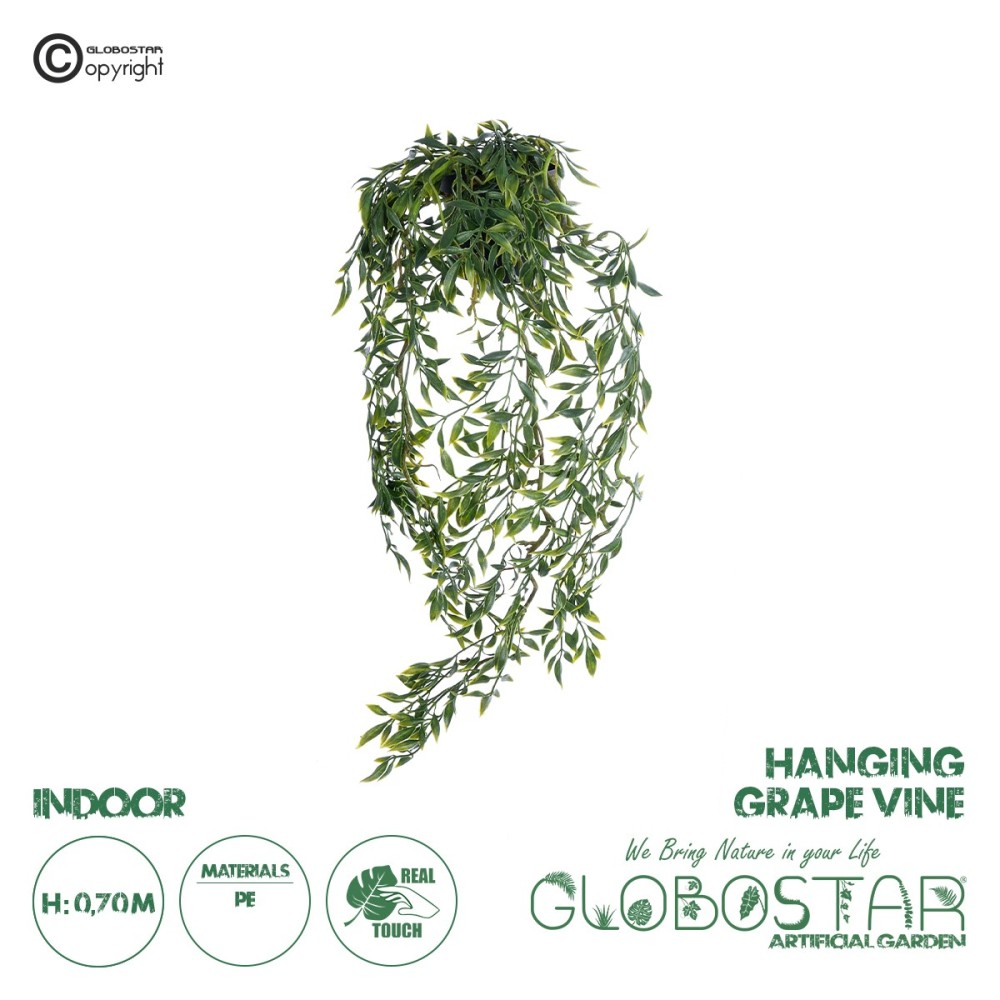 GloboStar® Artificial Garden HANGING GRAPE VINE 20867 Τεχνητό Κρεμαστό Διακοσμητικό Φυτό Αμπελιού Φ20 x Y70cm