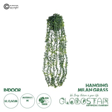 GloboStar® Artificial Garden HANGING MILAN GRASS 20866 Τεχνητό Κρεμαστό Διακοσμητικό Φυτό Milan Grass  Φ18 x Y60cm