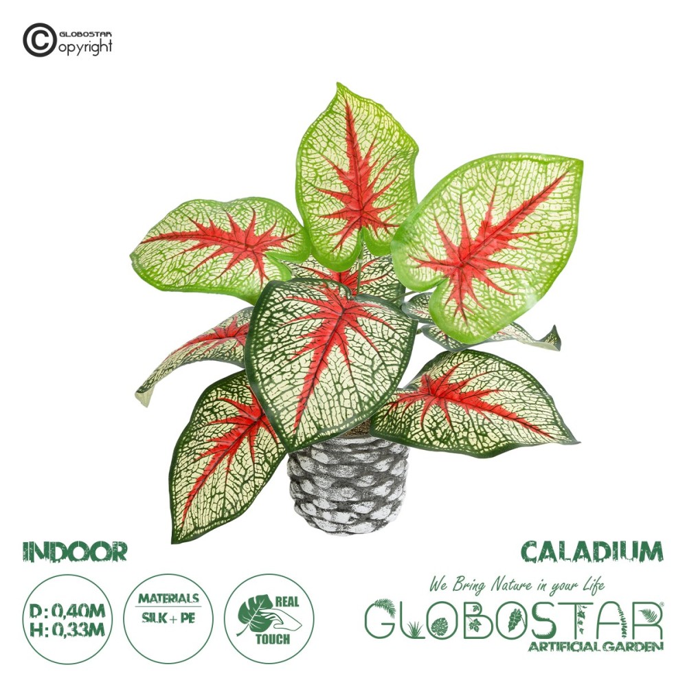 GloboStar® Artificial Garden CALADIUM 20891 Τεχνητό Διακοσμητικό Φυτό Τροπικό Φυτό Καλάδιο Φ40 x Υ33cm