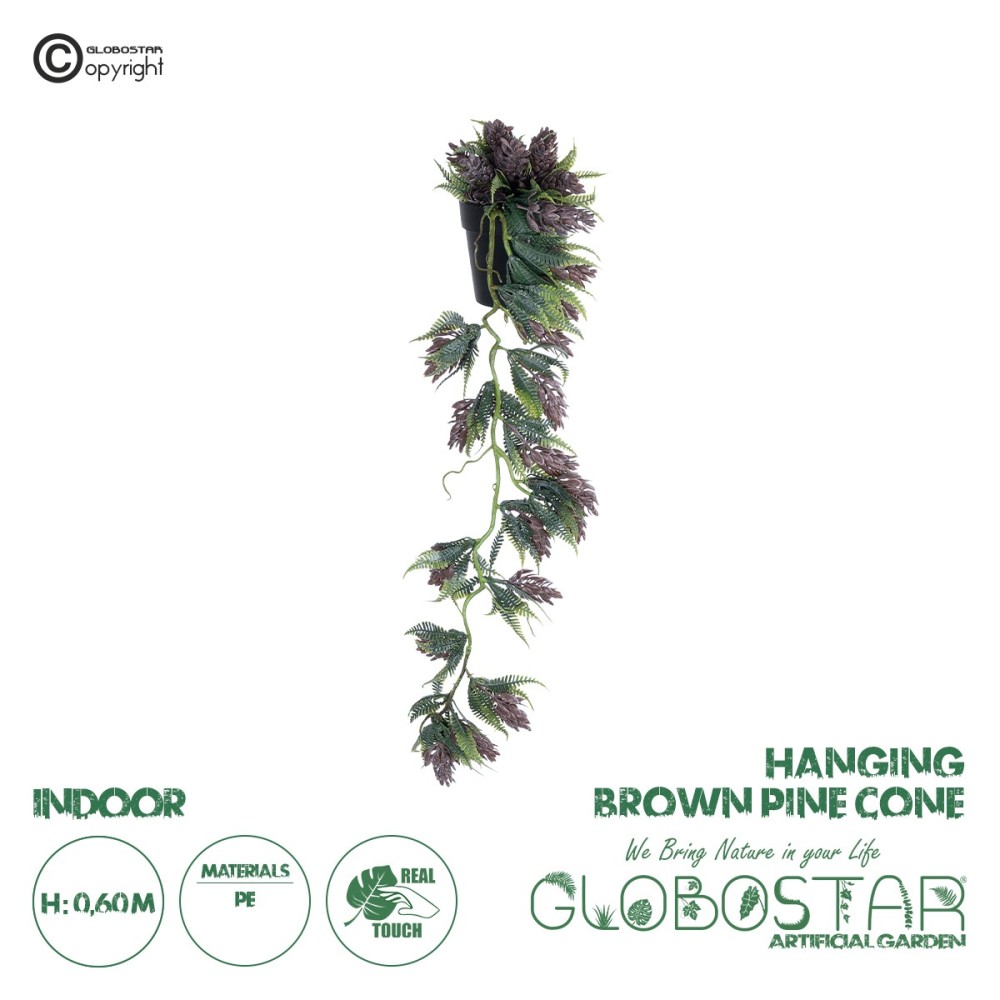 GloboStar® Artificial Garden HANGING BROWN PINE CONE 20870 - Τεχνητό Κρεμαστό Διακοσμητικό Φυτό Κουκουνάρι Φ15 x Y60cm