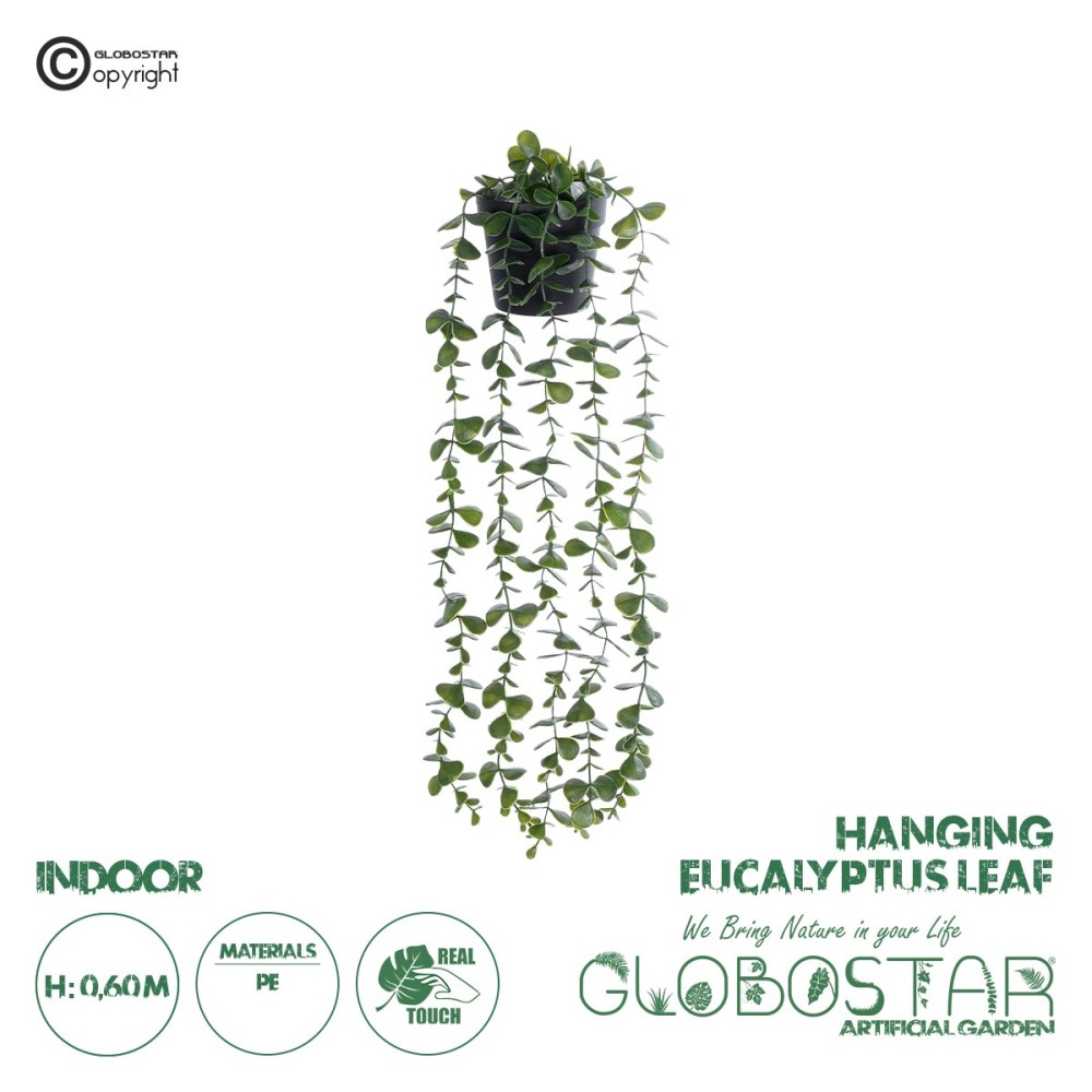 GloboStar® Artificial Garden HANGING EUCALYPTUS LEAF 20884 - Τεχνητό Κρεμαστό Διακοσμητικό Φυτό Φύλλα Ευκάλυπτου Φ17 x Y60cm