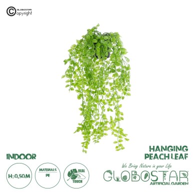 GloboStar® Artificial Garden HANGING PEACH LEAF 20880 - Τεχνητό Κρεμαστό Διακοσμητικό Φυτό Φύλλο Ροδακινιάς  Φ20 x Y50cm